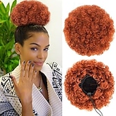 cheap Ponytails-Afro Puff Clip On Synthetic Ponytail Extension for Black Women Short Kinky Bun for Natural Hair
