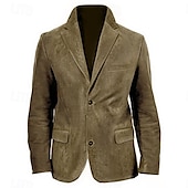 billiga Herrars klassiska kavajer-Herr Kavaj i fusk mocka Jacka i fuskmocka Företag Cocktailfest Bröllopsfest Mode Ledigt Höst vinter Polyester Imitationsmocka Slät Knapp Ficka Bekväm Enkelknäppt Blazer Mörk marin Brun Khaki grön