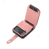 abordables Carcasas Samsung-teléfono Funda Para Z Flip 6 Z Flip 5 Z Flip 4 Z Flip 3 Gire la tapa con Soporte Cremallera con cordón Retro TPU Cuero de PU