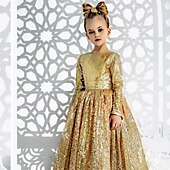 baratos Vestidos de Festa-Infantil Para Meninas Vestido de festa Côr Sólida Sem Manga Manga Longa Espetáculo Com Transparência Princesa Doce Com Transparência Longuette Vestido da bainha Vestido De Tule Verão Primavera Outono
