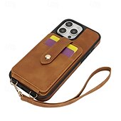 abordables Carcasas iPhone-teléfono Funda Para iPhone 16 Pro Max Plus iPhone 15 Pro Max Plus iPhone 14 13 12 Pro Max Plus iPhone 14 Pro Max iPhone 13 12 Pro Max Funda Trasera con Soporte Espejo con cordón Retro TPU Cuero de PU