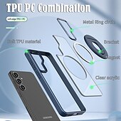 Недорогие Чехлы для Samsung-телефон Кейс для Назначение S25 Ультра Кейс на заднюю панель Магнитный Поддержка беспроводной зарядки Кольцо Пряжка Ретро ТПУ Акрил
