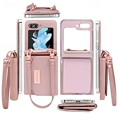 cheap Samsung Cases-Phone Case For Z Flip 6 Z Flip 5 Z Flip 4 Z Flip 3 Back Cover with Stand Holder with Wrist Strap Card Slot Retro TPU PU Leather