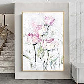 abordables Peintures fleurs/botaniques-Fait à la main Peinture à l&#039;huile Hang-peint Peint à la main Verticale Abstrait A fleurs / Botanique Moderne Rideau (sans cadre)