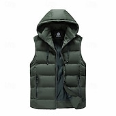 halpa Gilets-Miesten Puffer Vest Pehmustettu Liivi Gilet Tikattu liivi Päivittäin Deitti Loma Muoti Vapaa-aika Syystalvi Tasku Polyesteri Pidä lämpimänä Mukava Tavallinen Vetoketju Hupullinen Normaali Musta