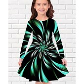 cheap 3D Shining Vision Dress-Girls&#039; 3D Graphic Dress Long Sleeve Summer Spring Vacation Daily Holiday Princess Beautiful Sweet Kids 4-12 Years Casual Dress A Line Dress Knee-length Regular Fit