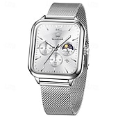 abordables Montres à quartz-nouvelle marque olevs olevs tendance montres pour hommes cadran carré calendrier lumineux des phases de lune multifonction ceinture en maille à trois yeux montre à quartz à phases de lune