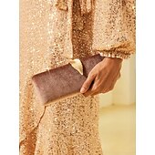 cheap Clutches &amp; Evening Bags-Women&#039;s Velvet Clutch Bag with Gold Feather Accent and Chain Strap - Elegant Evening Bag for Formal Events and Parties