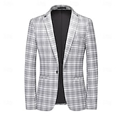cheap Men&#039;s Classic Blazers-Men&#039;s Blazer Business Cocktail Party Wedding Party Fashion Casual Spring &amp;  Fall Polyester Plaid Button Pocket Comfortable Single Breasted Blazer Black khaki Gray