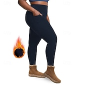 billiga Yoga Leggings &amp; Tights-Dam Yogabyxor Fleecefodrade Leggings Yoga leggings med telefonficka Hög midja Pilates Gymträning Träna Trikåer Ensfärgat Mörkgrå Svart Vinröd Elastan Skinna Höst Vinter Plusstorlekar sporter
