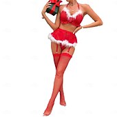 olcso Karácsonyi pizsama-Mikulás Mrs.Claus Babydoll Alsónemű Pizsamák Karácsonyi pizsama Szexi karácsonyi jelmezek Női Karácsony Újév szenteste Karácsony Felnőttek Karácsony Szoknyák Melltartó Zoknik