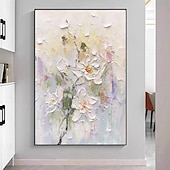 preiswerte Blumen-/Botanische Gemälde-Ölgemälde handgemaltes 3D-Blumengemälde, handgefertigtes Palettenmesser, Blumen, Ölgemälde, Wandkunst, großes 3D-weißes Strukturgemälde, moderne dekorative Gemälde, Impressionismus, abstraktes weißes