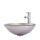 economico Lavabi da appoggio-lavandino da appoggio per il bagno con rubinetto e scarico, lavabo combinato con tubo di scarico, lavabo da appoggio per il bagno, lavabo in vetro temperato, lavabo da appoggio, lavabo da appoggio