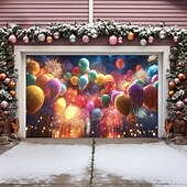 billige Garasje- og dørbanner-nyttår garasjeportdeksel ballonger fyrverkeri utendørs banner stort bakteppe for ferie utendørs garasjeport hjem veggdekorasjoner