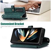 baratos Capa Samsung-telefone Capinha Para Dobra Z 6 Z Fold 5 Z Fold 4 Z Fold 3 Capa traseira Com Suporte Zíper com cordão Retro TPU Couro PU