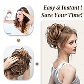 abordables Chignons-grand chignon désordonné postiche ondulé bouclé chouchous synthétiques chignon queue de cheval extensions de cheveux chignon épais postiches pour femmes