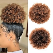 abordables Queue-de-cheval-Extensions de cheveux synthétiques courtes en chignon bouclé crépu avec cordon de serrage pour femmes noires et filles