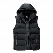 halpa Gilets-Miesten Puffer Vest Pehmustettu Liivi Gilet Tikattu liivi Päivittäin Deitti Loma Muoti Vapaa-aika Syystalvi Tasku Polyesteri Pidä lämpimänä Mukava Tavallinen Vetoketju Hupullinen Normaali Musta