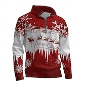 cheap Christmas Animal Outfit-New Year Christmas Men&#039;s Sweatshirt Long Sleeve Vacation Going out Streetwear Light Yellow Dark Yellow Light Blue Gray&amp;White Red2 Print Spring &amp;  Fall Designer S M L XL XXL 3XL