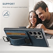 זול מארז סמסונג-טלפון מגן עבור S24 Ultra Plus S23 Ultra Plus S22 Plus Ultra S25 Ultra כיסוי אחורי עם מעמד עם רצועת יד חריץ לכרטיס רטרו TPU PC עור PU