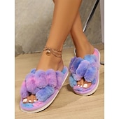 economico Ciabatte e infradito da donna-Per donna Pantofole Pantofole fuzzy Pantofole da interno Ciabatte calde Interni Giornaliero In pile Piatto Punta tonda Felpato Informale minimalismo Pelliccia sintetica Mocassino Colorato Nero Bianco