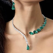 cheap Women&#039;s Necklace-Emerald and Crystal Drop Necklace – Elegant Statement Jewelry for Weddings and Formal Events