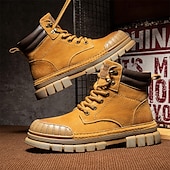 baratos Botas de trabalho-Homens Botas Botas de trabalho Couro Premium Confortável Antiderrapante Com Cadarço Amarelo Cáqui
