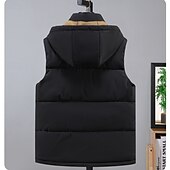 cheap Men&#039;s Vest-Men&#039;s Puffer Vest Hoodie Vest Quilted Vest Daily Wear Vacation Going out Fashion Basic Spring &amp;  Fall Zipper Multi Pocket Polyester Comfortable Plain Hidden Stand Collar Regular Fit Black White Brown
