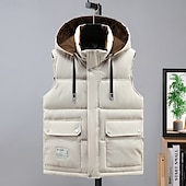 cheap Men&#039;s Vest-Men&#039;s Puffer Vest Hoodie Vest Quilted Vest Daily Wear Vacation Going out Fashion Basic Spring &amp;  Fall Zipper Multi Pocket Polyester Comfortable Plain Hidden Stand Collar Regular Fit Black White Brown