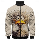 cheap Men&#039;s Print Bomber Jackets-Men&#039;s Duck Bomber Jacket Coat Breathable Comfortable Artistic Casual Outdoor Street Dailywear Zipper Side Pockets 3D Print Spring Fall Winter Standing Collar Long Sleeve Beige