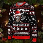 お買い得  男性の醜いセーター-醜いクリスマスセーター メンズ 面白いセーター スカル 文字 スノーフレーク ゴシック プリント 編み物 プルオーバー ジャンパー ニットウェア 大晦日セーター アウトドア 日常 休暇 長袖 ワイン ブラック レッド 秋 冬