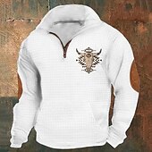 baratos Suéteres básicos-Homens Moletom Waffle Moletom Moletom com zíper Preto Branco Azul Marinha Cáqui Cinzento Escuro Meio Zíper Gráfico Vaca Imprimir Patchwork Bolso frontal Quarter Zip Diário Feriado Para Noite Poliéster