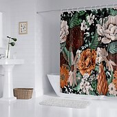 baratos Cortinas de Banho-Cortina de Chuveiro com 12 Ganchos 180cm*180cm(70&quot;*70&quot;) Poliéster Lavável Impermeável Padrão de Decoração de Banheiro para Banheira com Flores Peônia Vintage