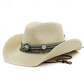 Недорогие Мужские головные уборы-Муж. Соломенная шляпа Шляпа от солнца Ковбойская шляпа Шляпа Fedora Trilby Черный Белый Соломенная веревка Старинный Мода 18-ый век штат Техас Повседневные Тематическая вечеринка