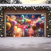 billige Garasje- og dørbanner-nyttår garasjeportdeksel ballonger fyrverkeri utendørs banner stort bakteppe for ferie utendørs garasjeport hjem veggdekorasjoner