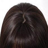 baratos Perucas Sintéticas sem Touca-Perucas sintéticas Uniformes Trajes de carreira Princesa Liso Kinky Liso Parte do meio Corte em Camadas Com Franjas Fabrico à Máquina Peruca 30 polegadas Castanho Escuro Cabelo Sintético Mulheres