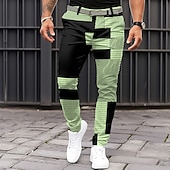 billige Slank-Herre Geometrisk Fargeblokk Lapper Dressbukser Medium Midje Business Casual Formell Hverdag Glidelås Lomme Sommer Vår Høst 3D-utskrift Svart Rosa Blå