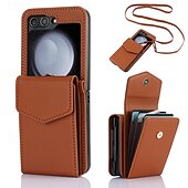 abordables Carcasas Samsung-teléfono Funda Para Z Flip 6 Z Flip 5 Z Flip 4 Z Flip 3 Funda Trasera con Soporte con cordón Ranura para tarjetas Retro TPU Cuero de PU