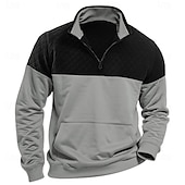 economico Felpe di base-Per uomo Felpa a nido d&#039;ape Maglione Felpa con cerniera a un quarto Nero Verde militare Blu marino Cachi Grigio chiaro Colletto Mao mezza cerniera Color Block Tasche Color Block Ufficio Sportivo