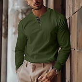 ieftine Tricou casual Henley-Bărbați Tricou Cămașă Henley Tricouri Tricou cu maneca lunga Simplu Henley Casual Concediu Manșon Lung Buzunar Butonul frontal Îmbrăcăminte Bumbac Modă Designer Comfortabil Esențiale
