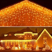 cheap Solar String Lights-10M 400Leds Solar Icecle Curtain String Lights Christmas Outdoor Courtyard Garden Eaves Fence Stairs Festive Atmosphere Decorative Light String