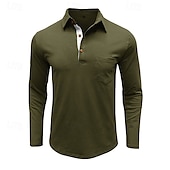 cheap Men&#039;s Classic Polo-100% Cotton Men&#039;s Polo Shirt Golf Polo Formal Work Classic Long Sleeve Color Block Button Summer Spring &amp; Fall Army Green Dark Grey Black Burgundy Navy Blue Polo Shirt