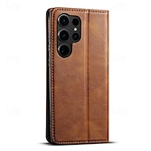 Недорогие Чехлы для Samsung-телефон Кейс для Назначение S24 S24 Ultra Plus S23 Ultra Plus S23 S22 S22 Плюс Ультра Кейс на заднюю панель со стендом Разъем для карты Защита от удара Ретро ПК Кожа PU