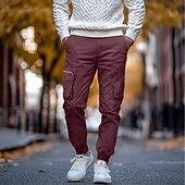 お買い得  カーゴパンツ-男性用 カーゴパンツ ズボン ドローストリング 弾性ウエスト マルチポケット 平織り 高通気性 屋外 全長 カジュアル 日常 カジュアル ミリタリー アーミーグリーン ブラック マイクロエラスティック