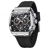 cheap Quartz Watches-OLEVS Men Quartz Watch Fashion Casual Wristwatch Moon phase Luminous Calendar Waterproof Silicone Gel Watch