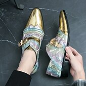 economico Semi-formale-scarpe formali da uomo con puntale in metallo dorato e dettaglio fibbia - elegante design con lacci per feste ed eventi speciali