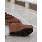 baratos Botas da moda-botas femininas acima do joelho, plataforma marrom com zíper lateral – textura de camurça sintética e plataforma confortável para looks casuais e estilosos