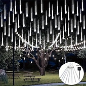 abordables Funciona con energía solar-1 luz solar de lluvia de meteoritos, 30 cm, 8 tubos, 192 ledes, luces para aleros de árbol de Navidad para decoración de árboles de Navidad y jardines