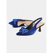 economico Semi-formale-scarpe col tacco a spillo in velluto blu da donna con cinturino posteriore e fiocco – eleganti tacchi alti per eventi formali e feste