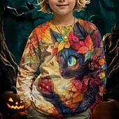 billiga Pojkens 3D-djur-Pojkar 3D Grafisk Katt T-shirt Långärmad Vår Höst Mode Grundläggande Barn 4-12 år Rund hals Utomhus Ledigt Dagligen Normal